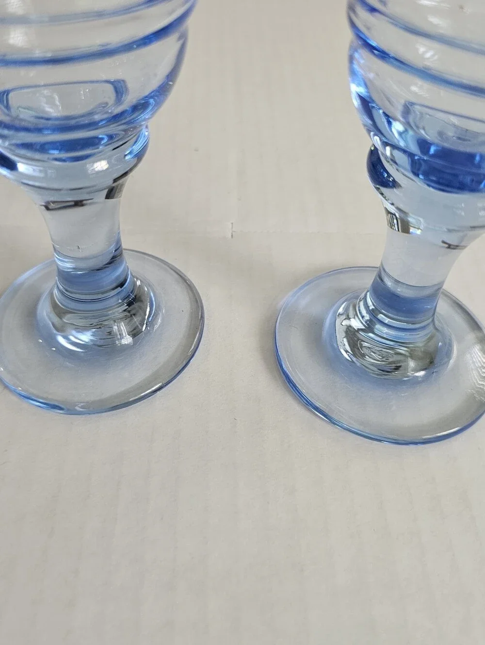Vintage 90s Libbey Sirrus Ribbed Water Goblets Set 2 Icy Blue Stemware 7 Inches